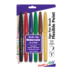 SIGN PEN BRUSH-TIP ASST SET/6