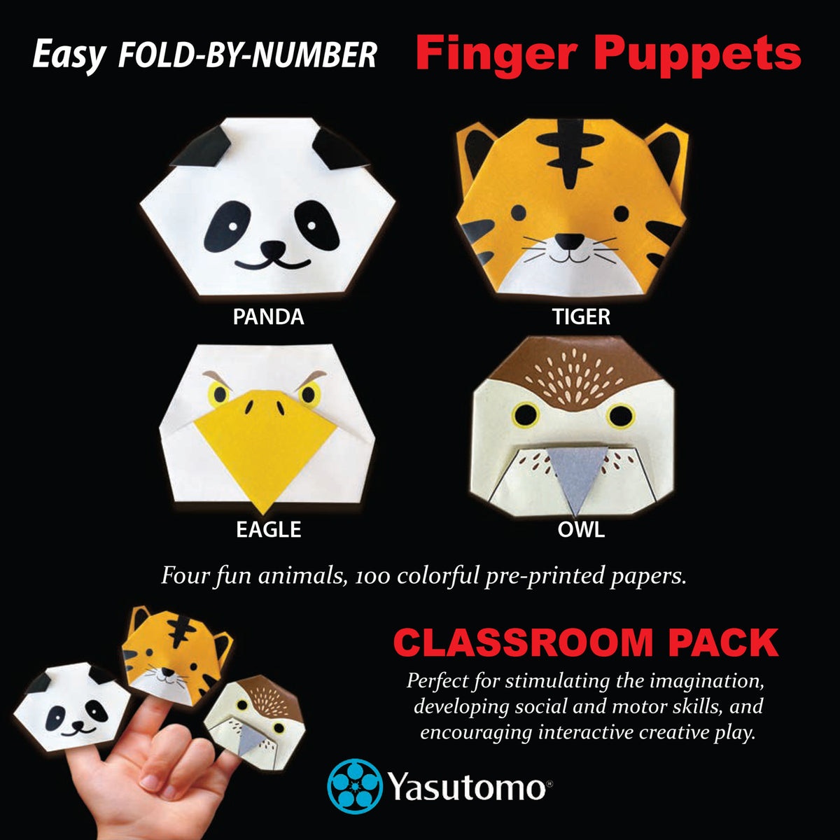 ORIGAMI ZOO FINGER PUPPETS 100-PACK 5 7/8&quot;