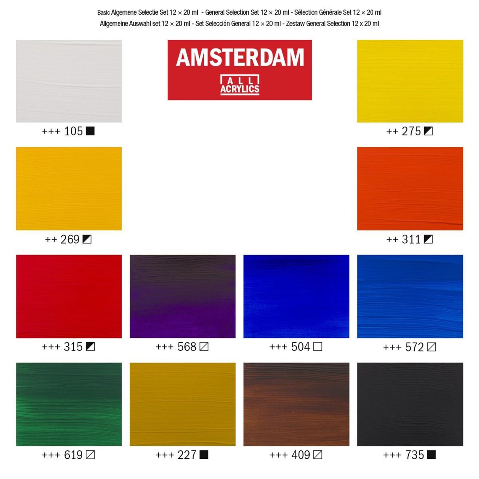 AMSTERDAM STANDARD ACRYLIC 12X20ML GENERAL SET