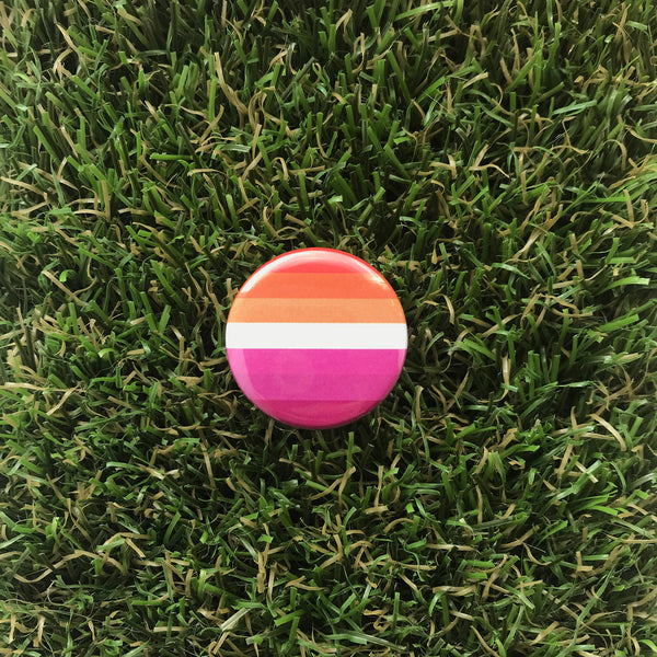 DDD BUTTON PIN - LESBIAN PRIDE FLAG, SUNSET - Hull's Art Supply & Framing