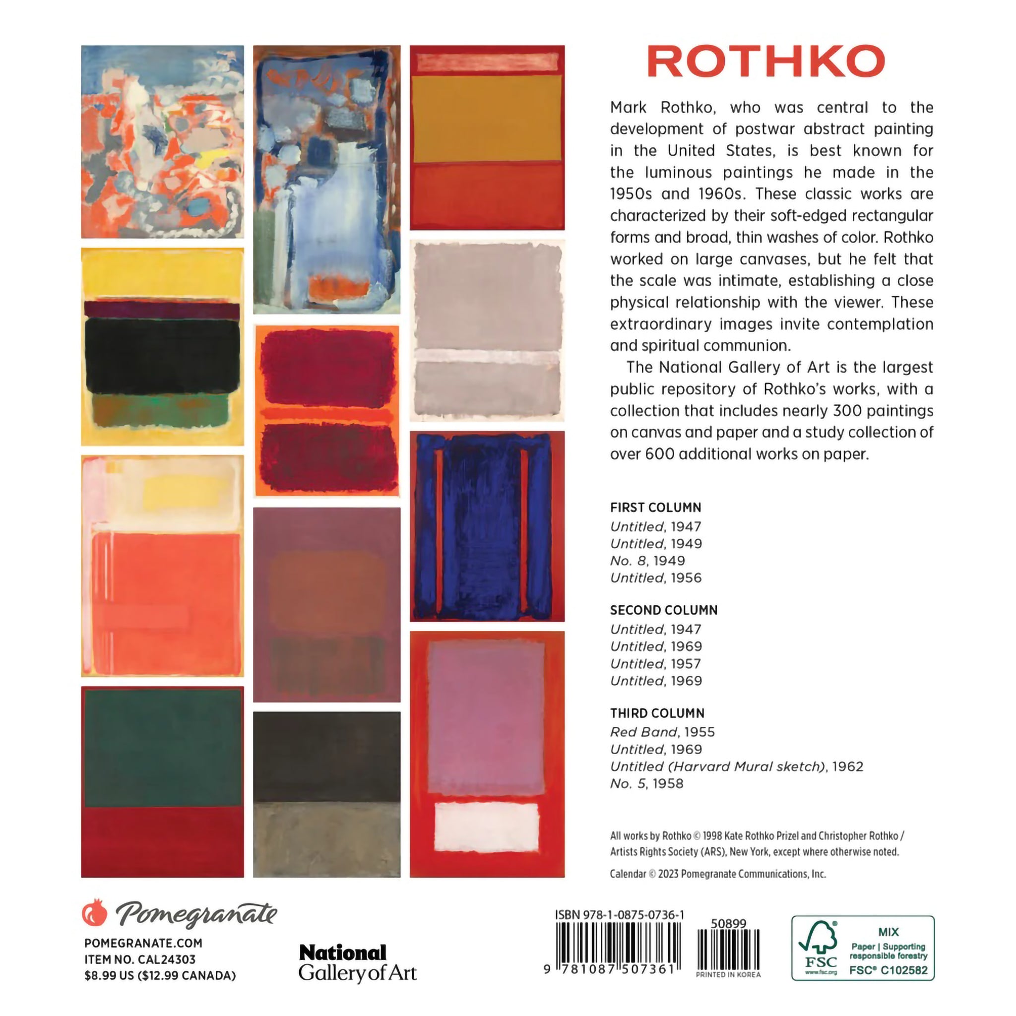 MINI CALENDAR 2025 - ROTHKO - Hull's Art Supply & Framing
