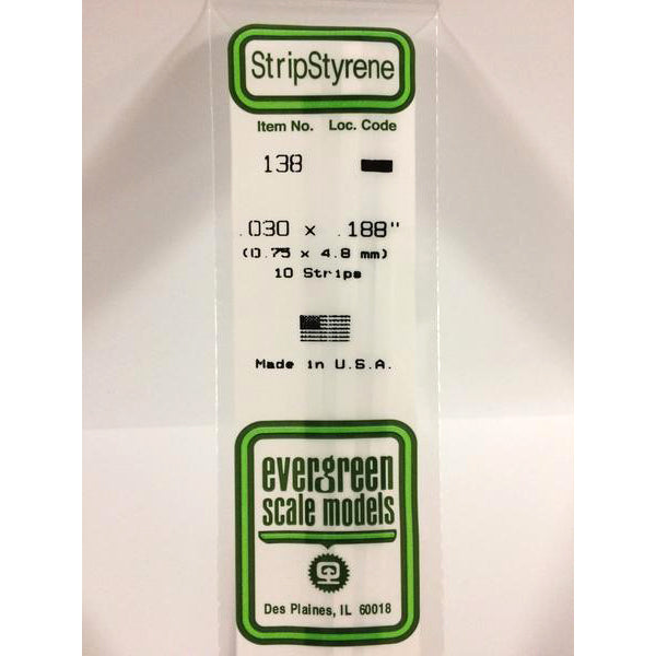 POLYSTYRENE STRIP OPAQUE WHITE .030 X .188 x 14&#39;&#39;