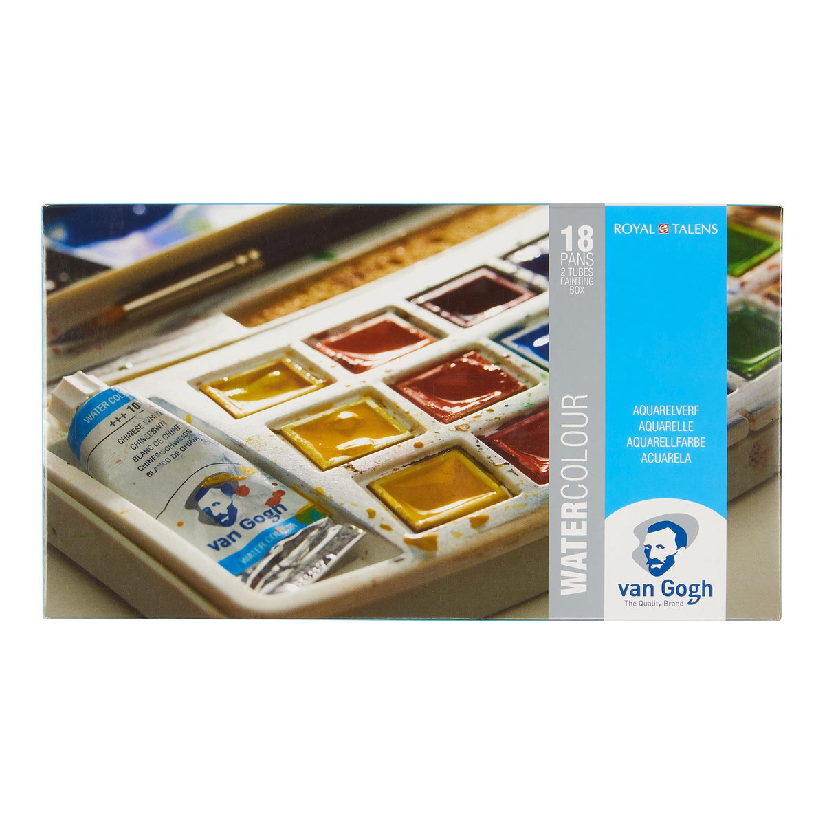 VAN GOGH WATERCOLOUR PLASTIC POCKET BOX - 18 PAN GENERAL SELECTION + 2 TUBES