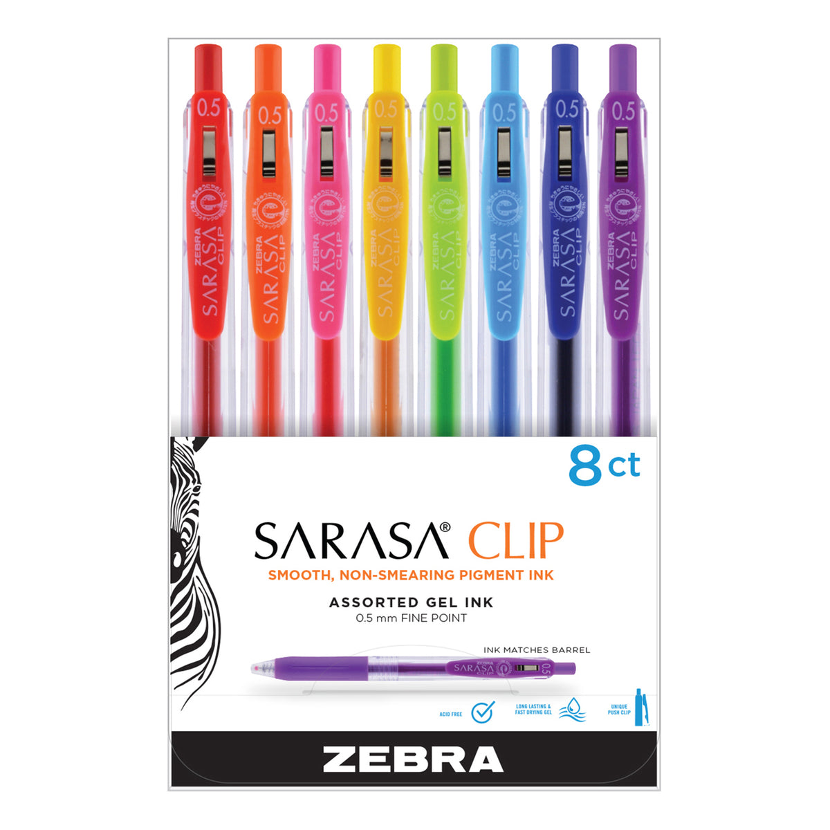 SARASA CLIP GEL RETRACTABLE 0.5mm ASSORTED SET/8