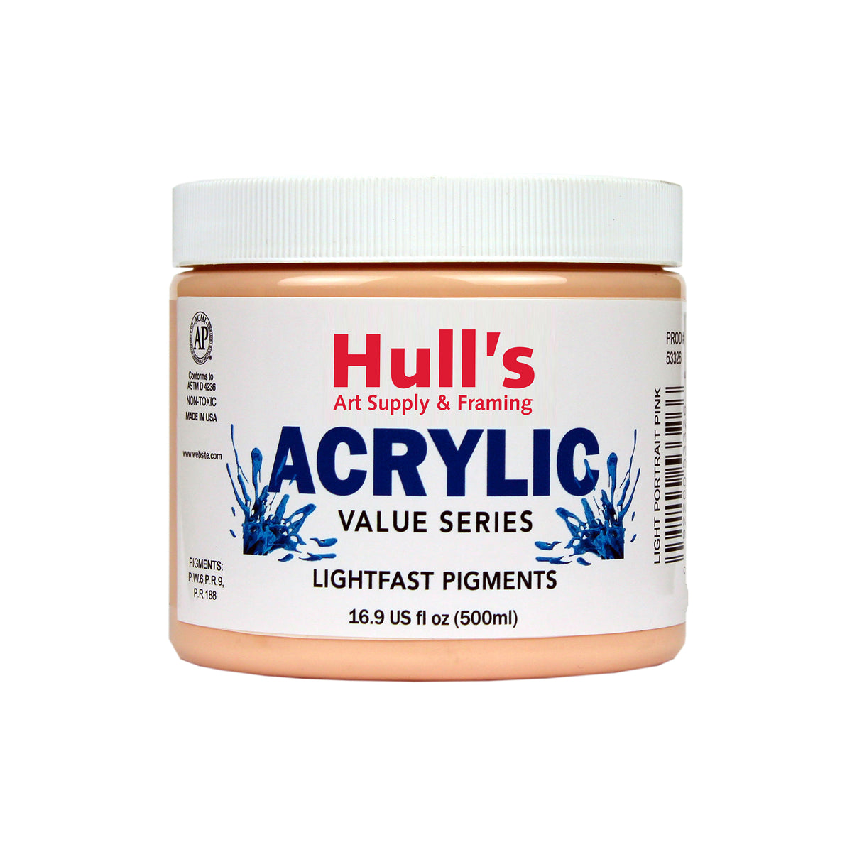 HULLS ACRYLIC 16oz JAR LIGHT PORTRAIT PINK