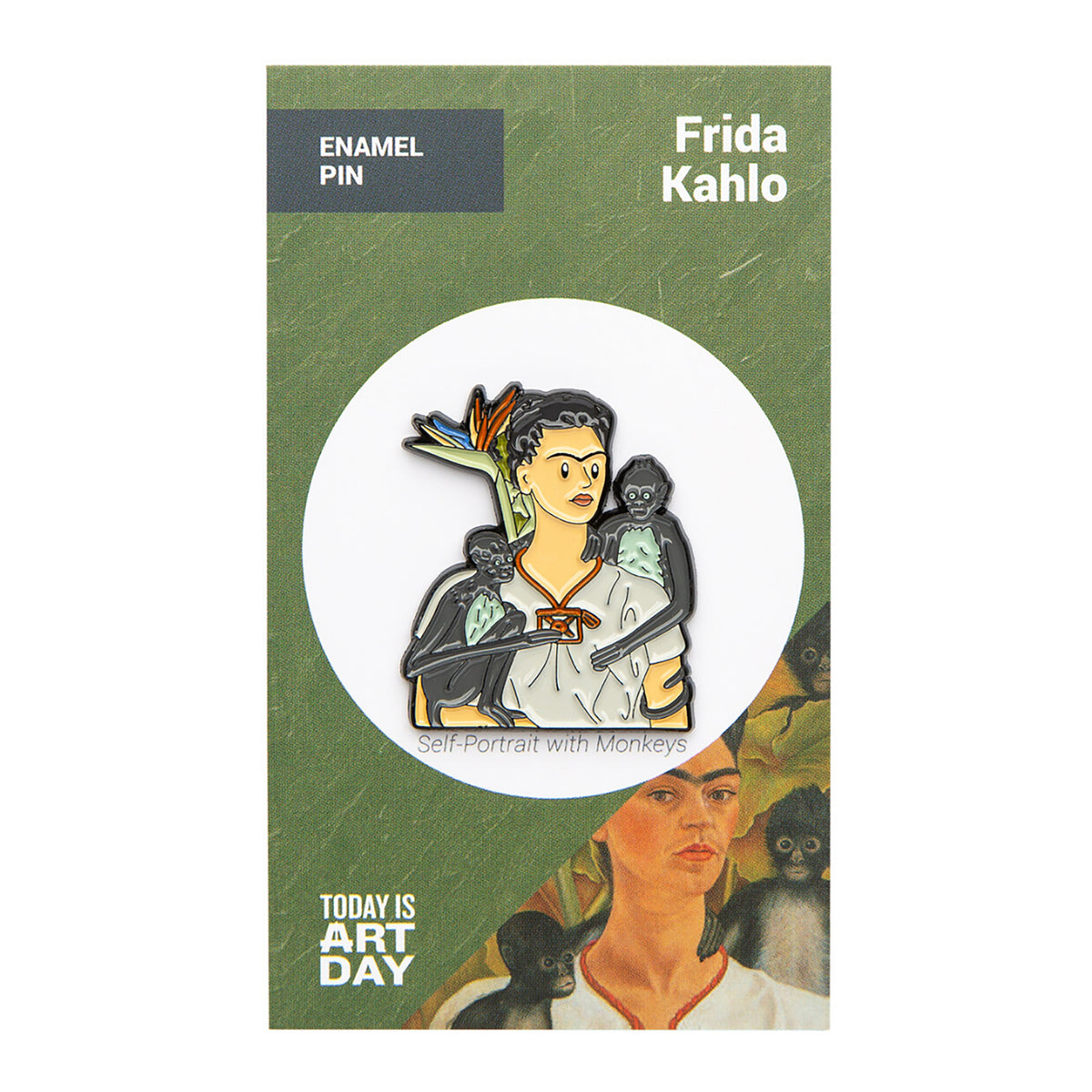 ART HISTORY ENAMEL PIN - FRIDA WITH MONKEY