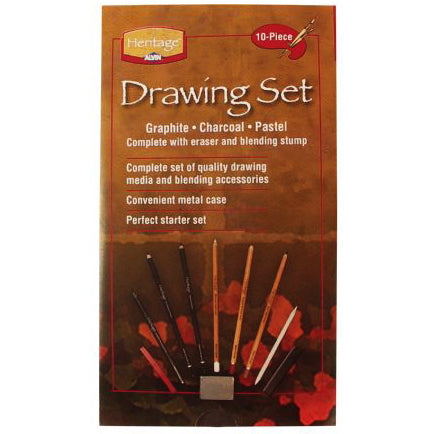 10 PIECE DRAWING SET W/METAL CASE