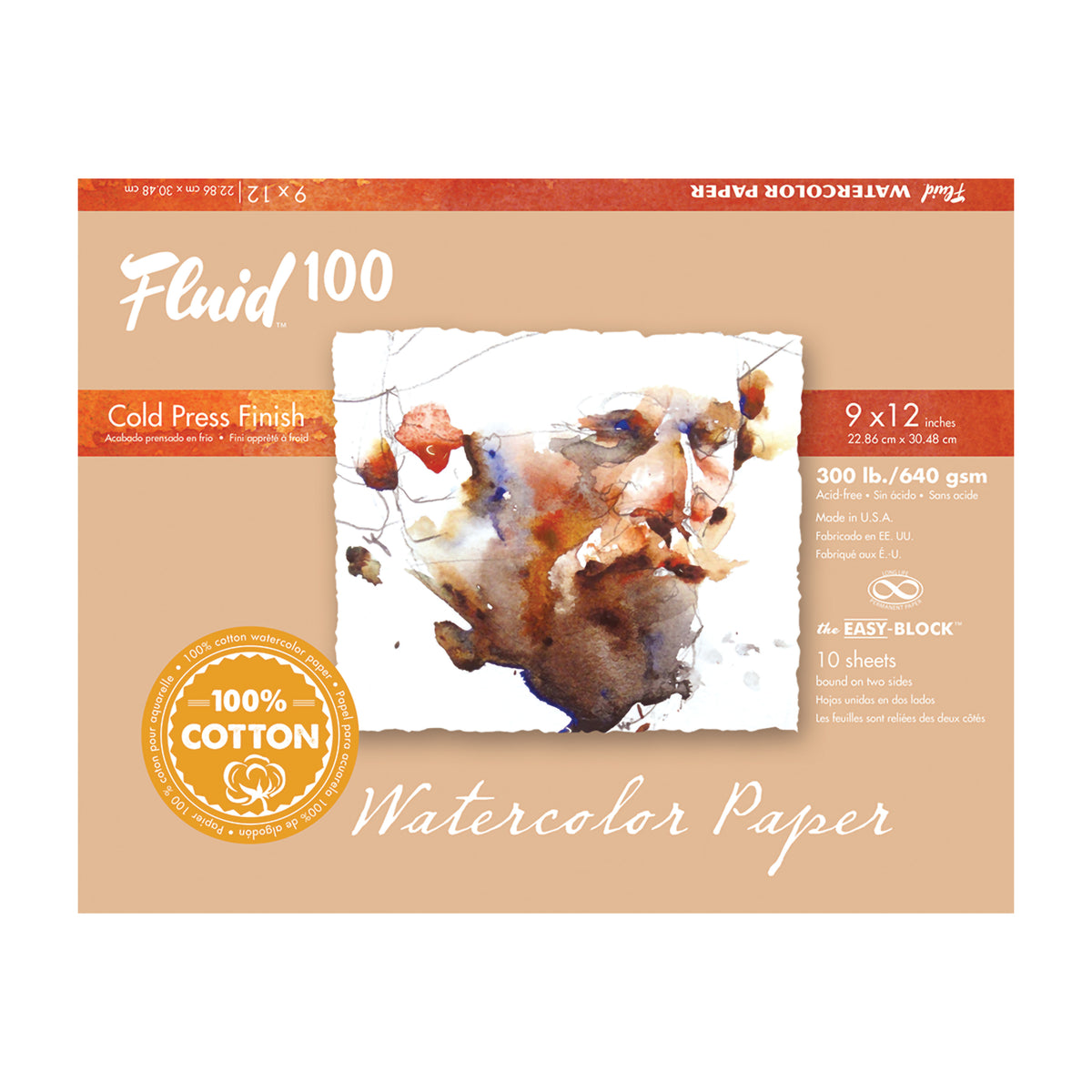 FLUID 100 WATERCOLOR BLOCK COLD-PRESSED 300lb 9&quot;x12&quot;