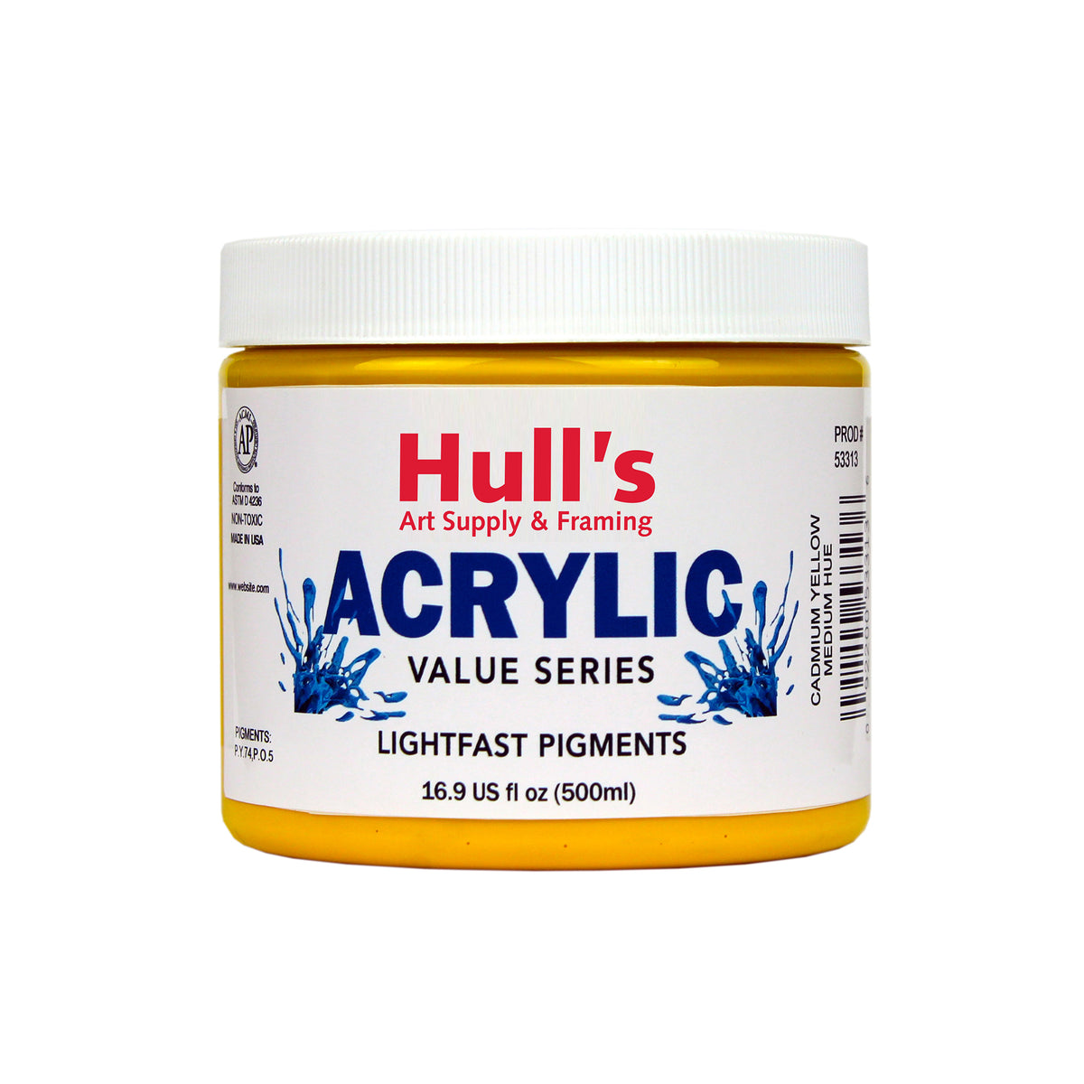HULLS ACRYLIC 16oz JAR CADMIUM YELLOW MEDIUM HUE