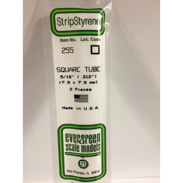POLYSTYRENE OPAQUE WHITE SQUARE TUBE .312 (5/16&#39;&#39;) X 14&#39;&#39; PKG/2