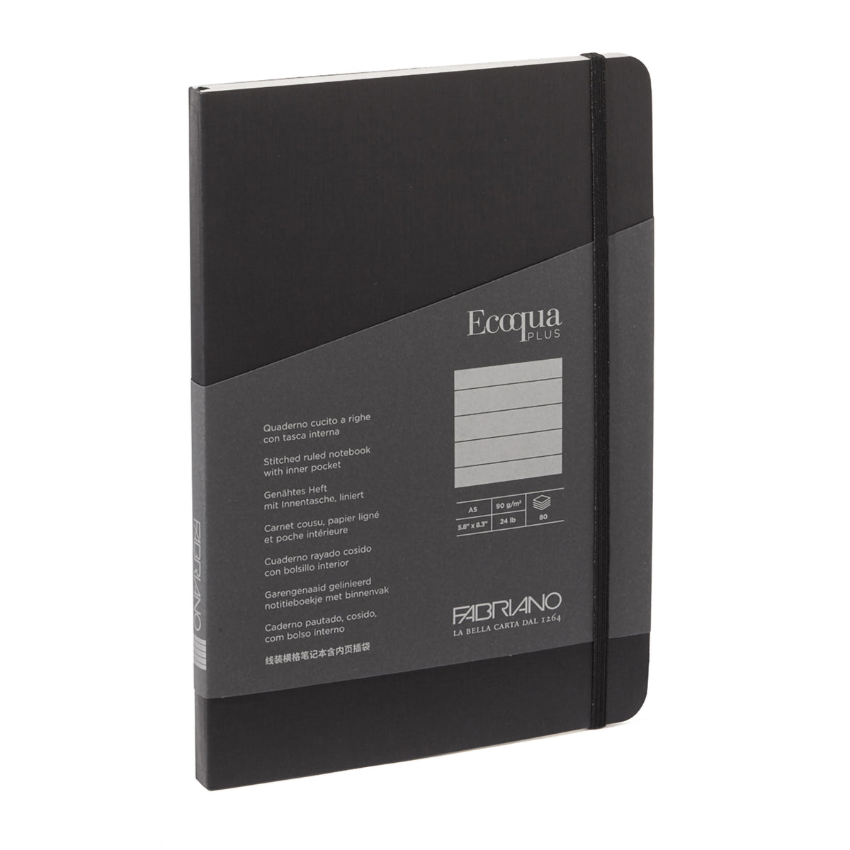 ECOQUA PLUS STITCH-BOUND A5 LINED BLACK