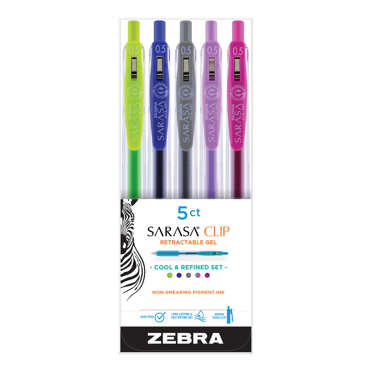 SARASA CLIP GEL RETRACTABLE 0.5mm COOL &amp; REFINED SET/5