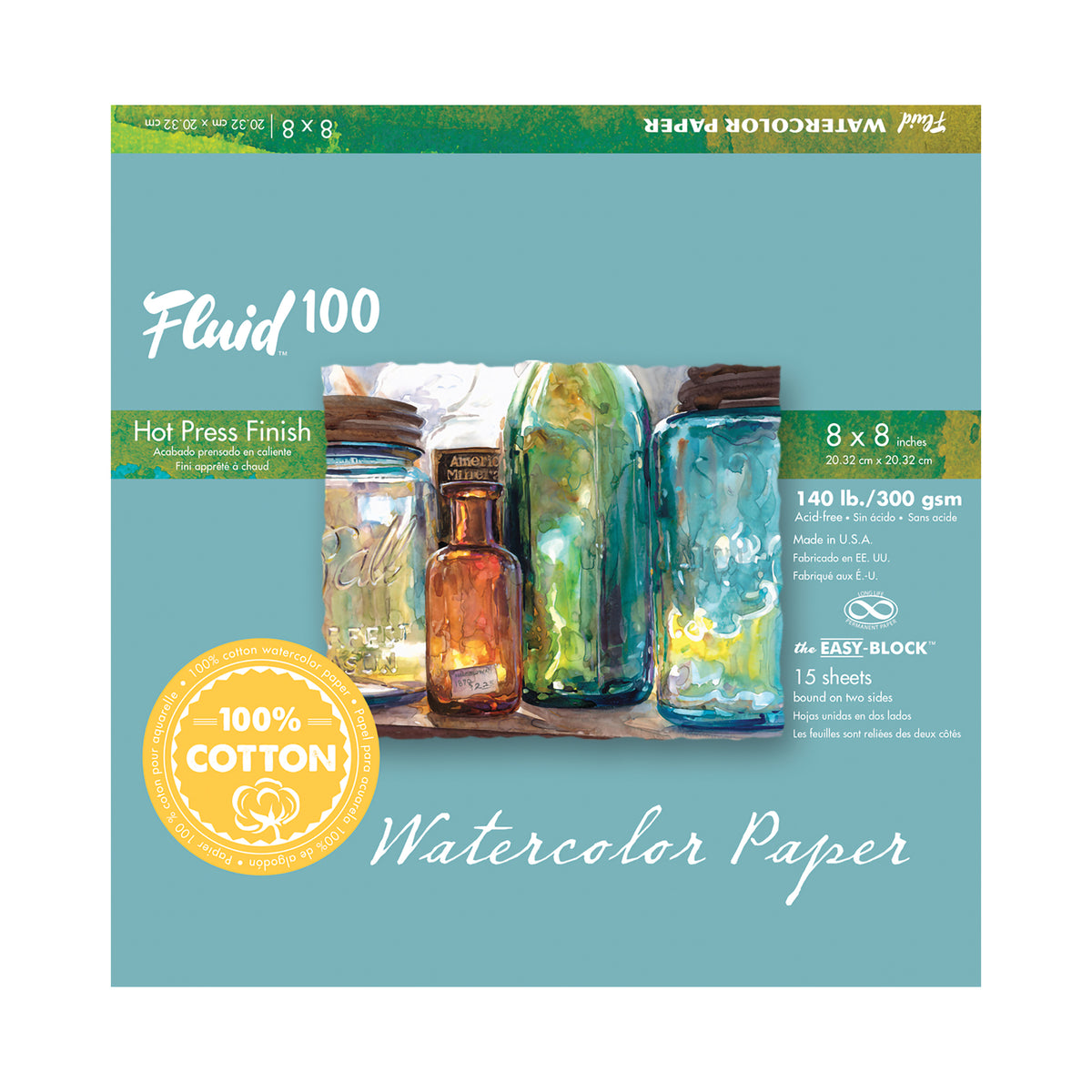 FLUID 100 WATERCOLOR BLOCK HOT-PRESSED 8&quot;x8&quot;