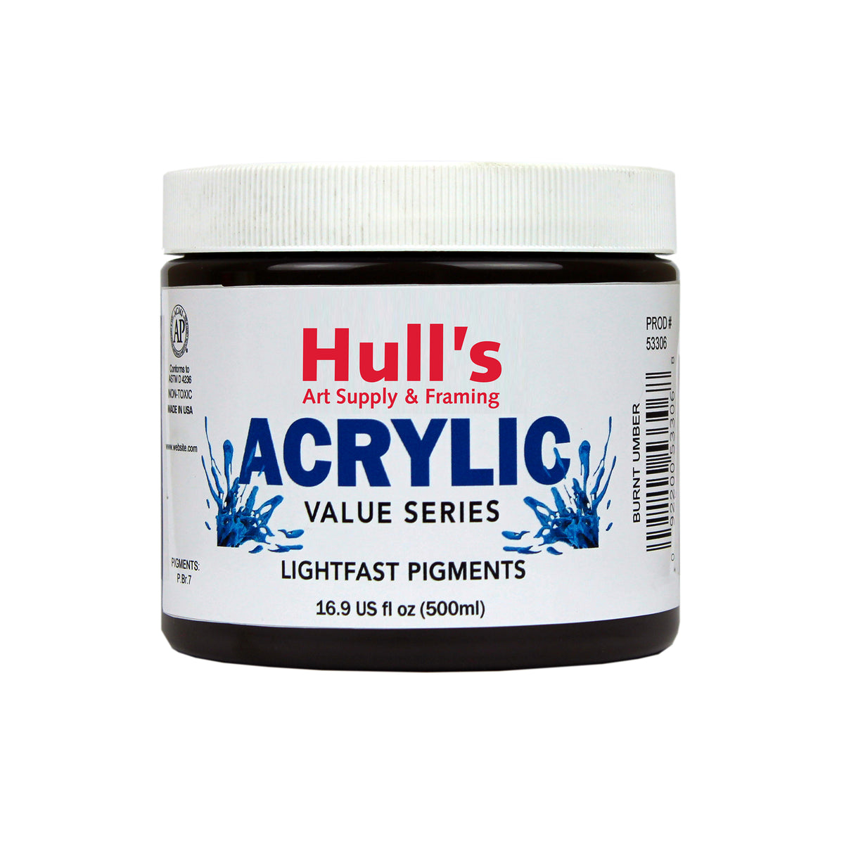 HULLS ACRYLIC 16oz JAR BURNT UMBER