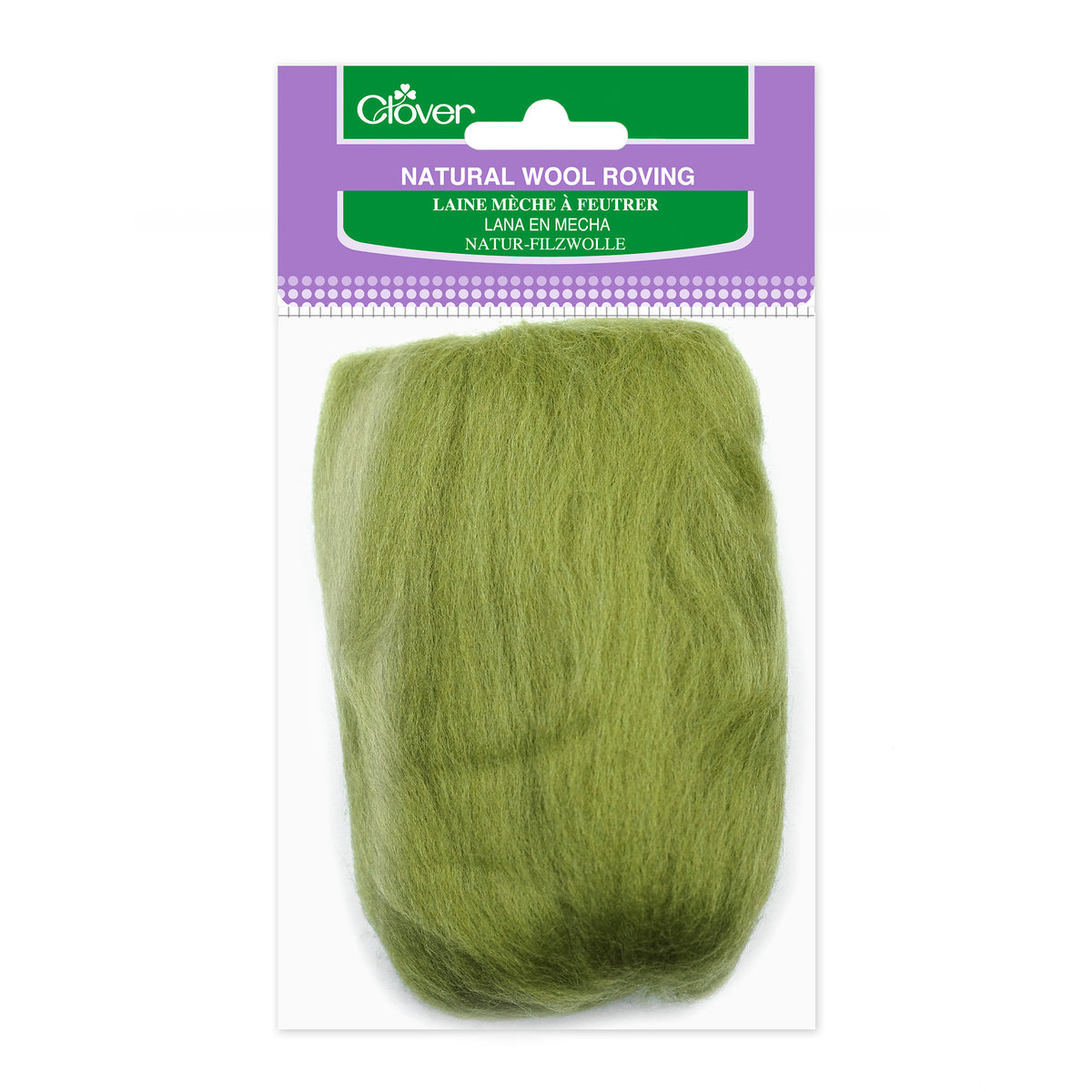 NATURAL WOOL ROVINGS MOSS GREEN
