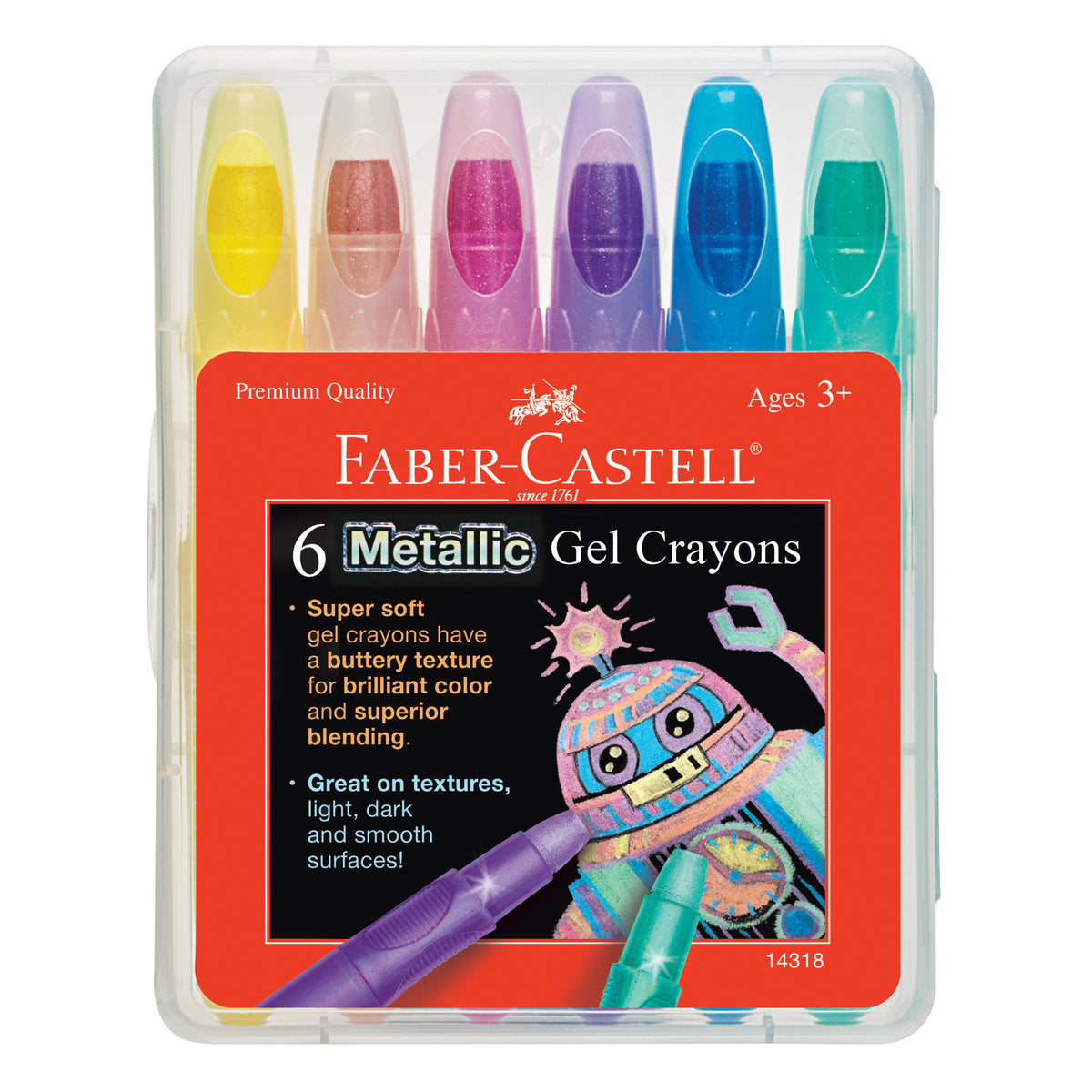 FABER CASTELL GEL CRAYONS METALLIC 6PK