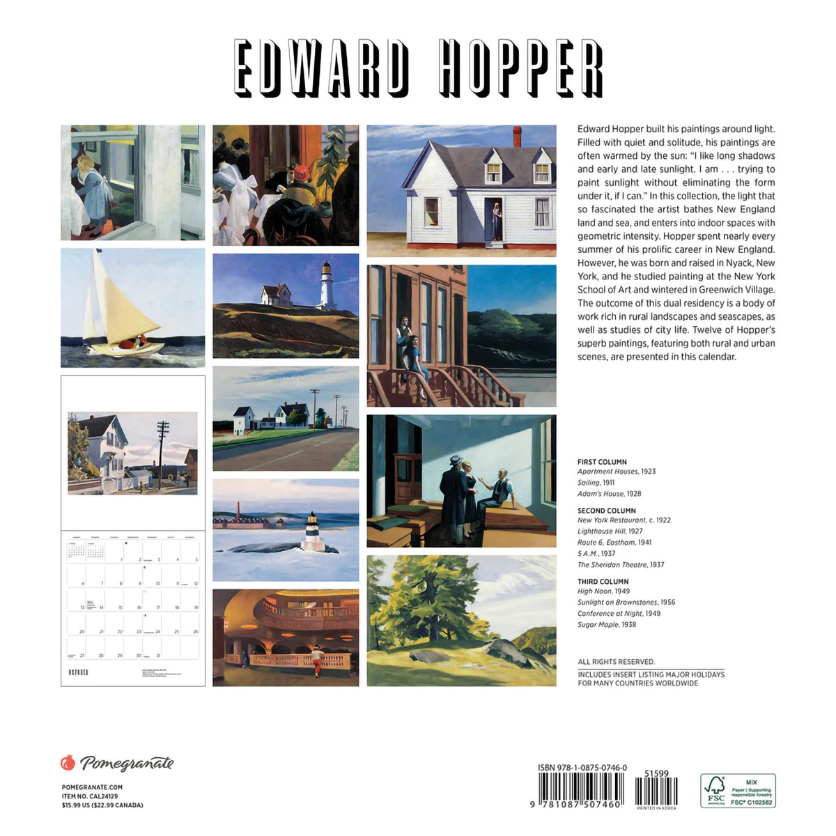 WALL CALENDAR 2025 EDWARD HOPPER Hull's Art Supply & Framing