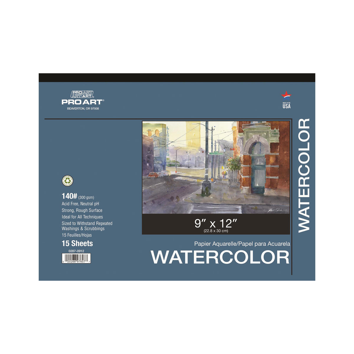 PRO ART WATERCOLOR TAPED PAD 15pc 140lb 9x12