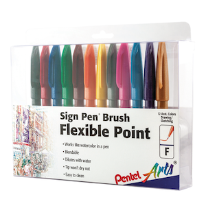 PENTEL SIGN PEN ASSORTED SET/12