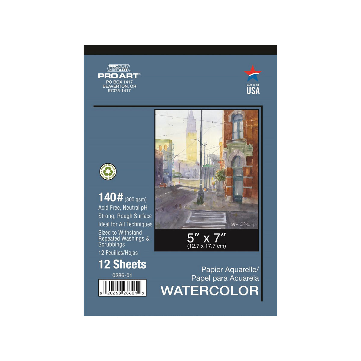 PRO ART WATERCOLOR TAPED PAD 12pc 140lb 5x7