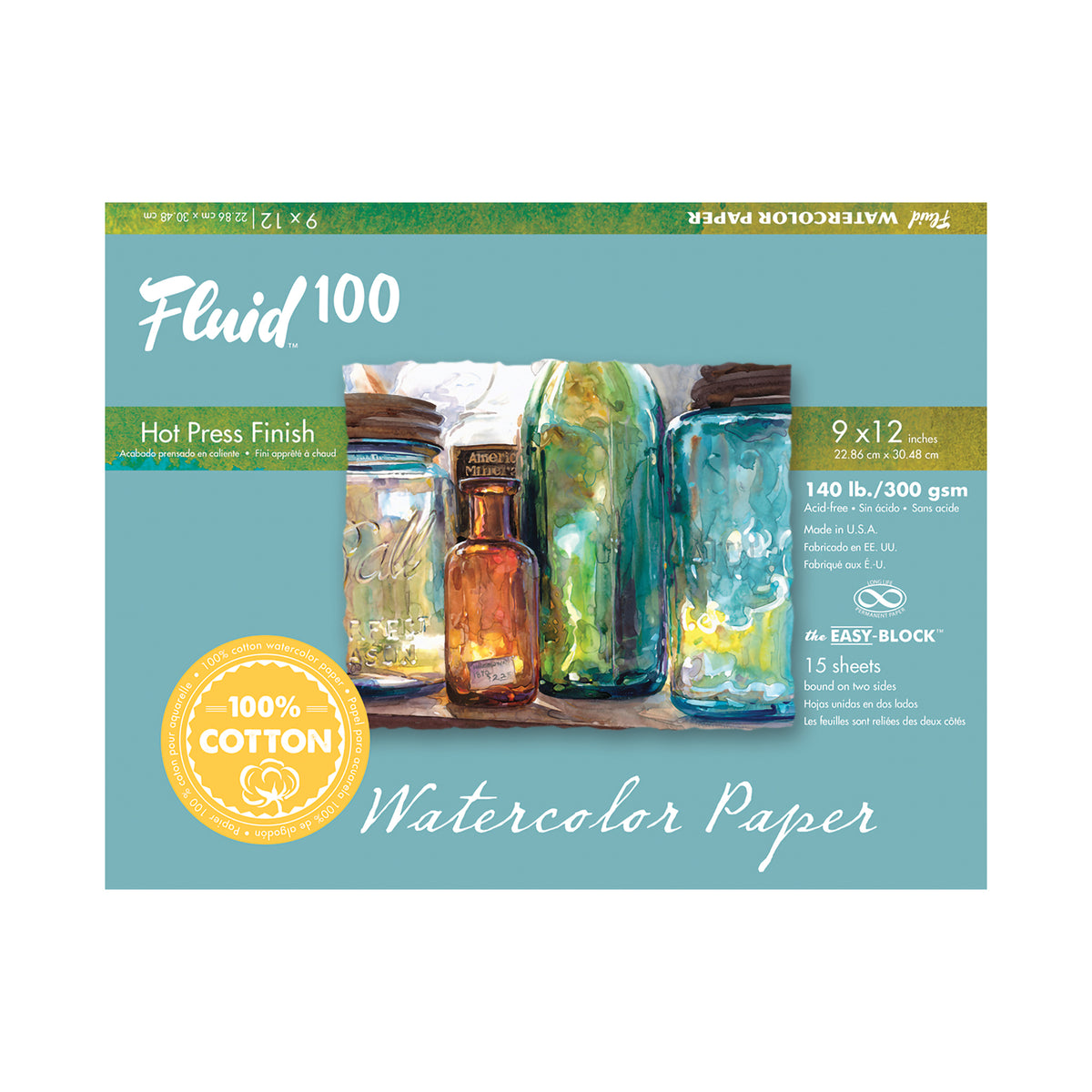 FLUID 100 WATERCOLOR BLOCK HOT-PRESSED 9&quot;x12&quot;