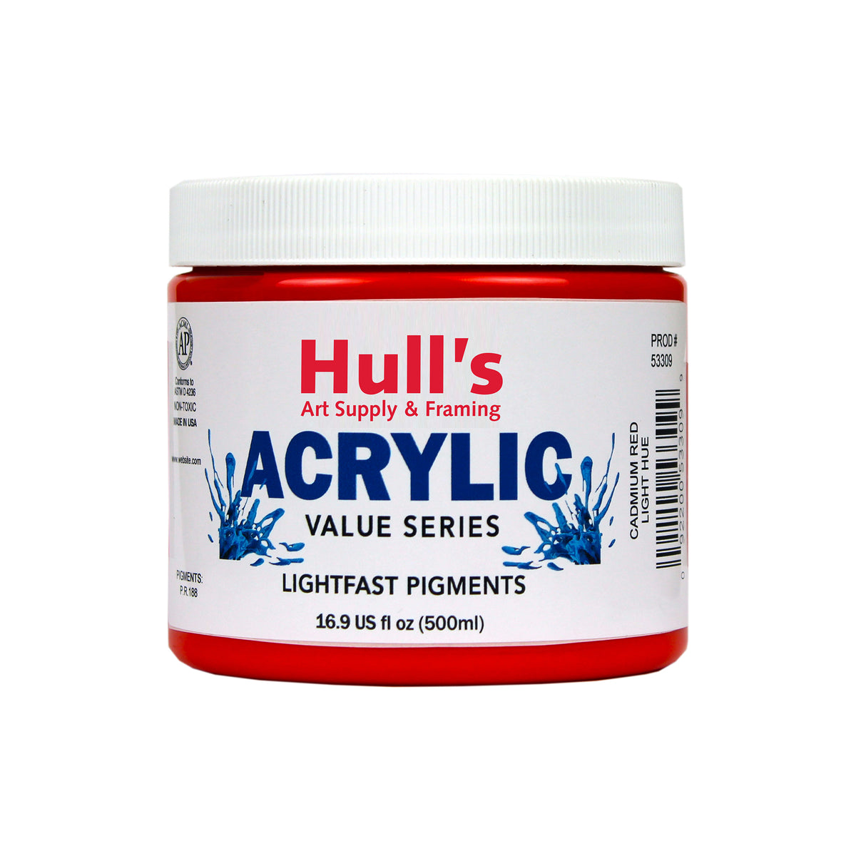 HULLS ACRYLIC 16oz JAR CADMIUM RED LIGHT HUE