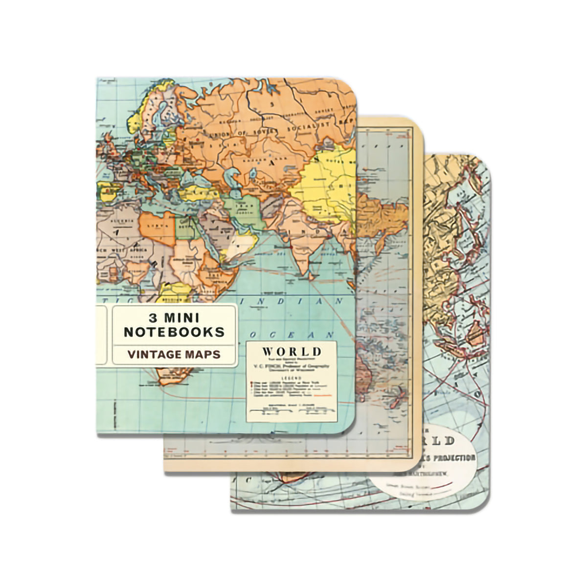 MINI NOTEBOOKS VINTAGE WORLD MAP SET/3