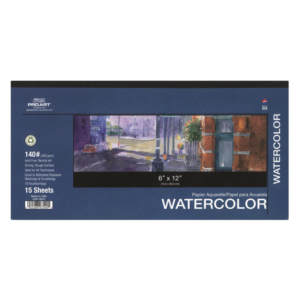 PRO ART WATERCOLOR PAD 15pc 140lb 6x12