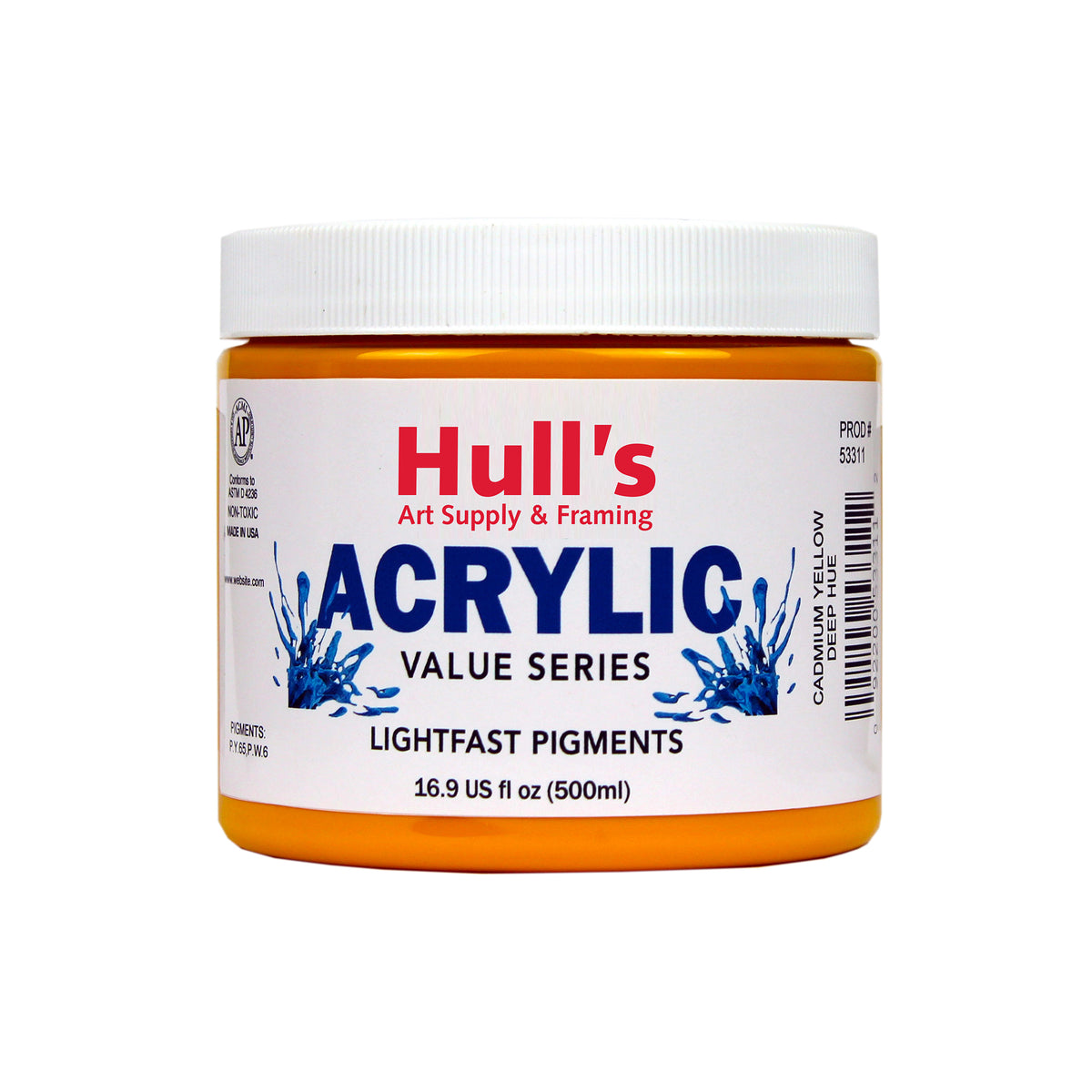 HULLS ACRYLIC 16oz JAR CADMIUM YELLOW DEEP HUE