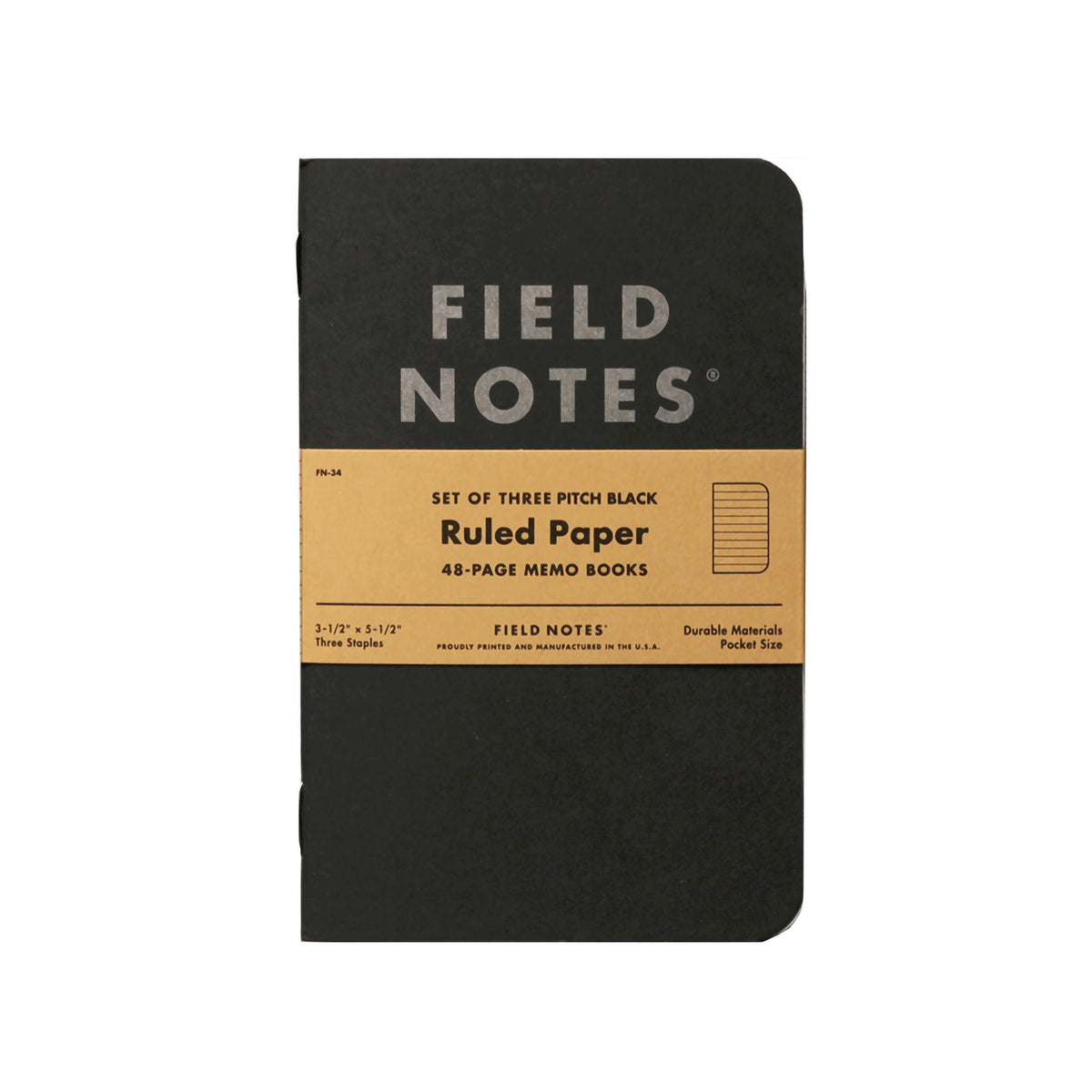 FN PITCH BLACK MEMO BOOK RULED 3PK