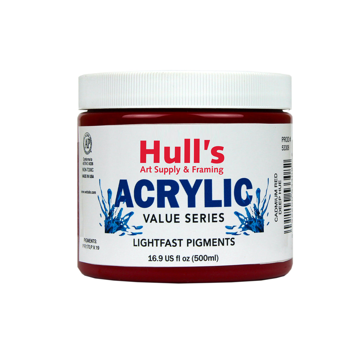 HULLS ACRYLIC 16oz JAR CADMIUM RED DEEP HUE