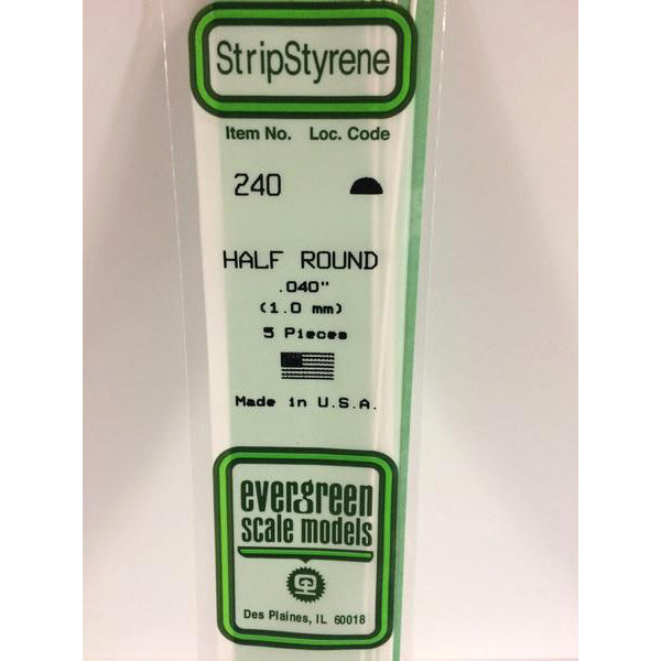 POLYSTYRENE OPAQUE WHITE HALF ROUND .040 x 14&#39;&#39; PKG/5