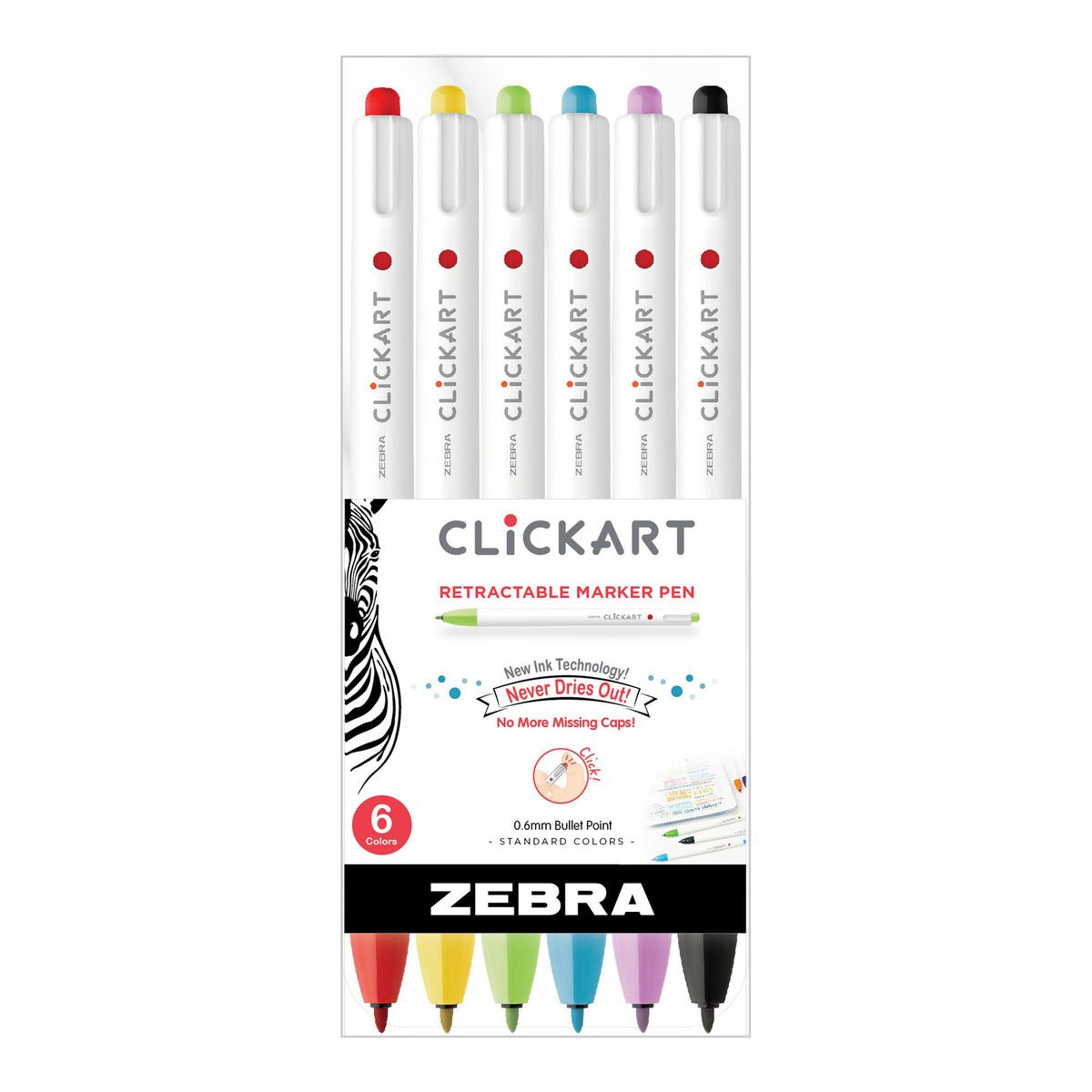 CLICKART RETRACTABLE MARKER PEN 0.6mm SET/6