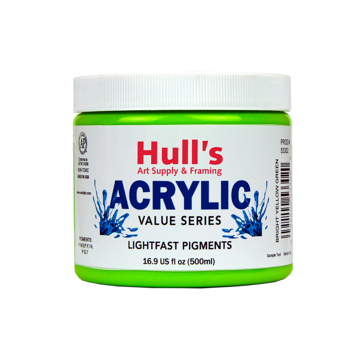 HULLS ACRYLIC 16oz JAR BRIGHT YELLOW GREEN