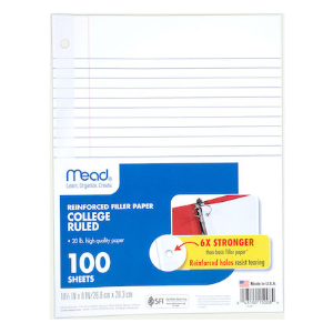 MEAD REINFORCED 3-HOLE LINED PAPER REFILL