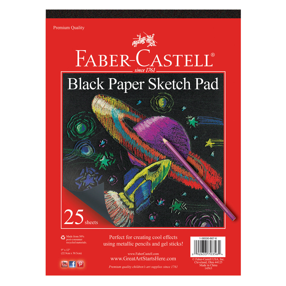 FABER CASTELL BLACK PAPER SKETCH PAD 9X12