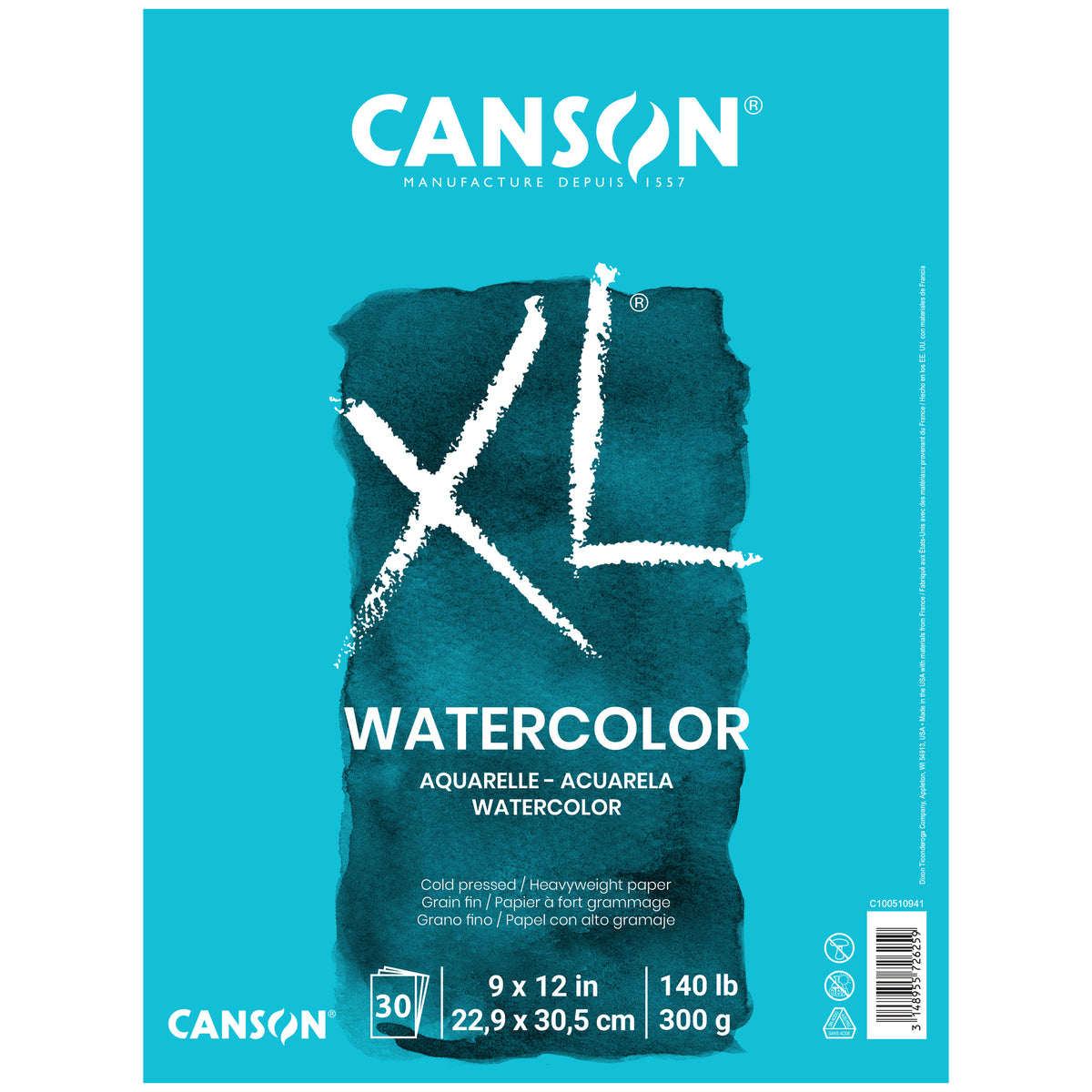CANSON XL WATERCOLOR 30-SHEET PAD 9x12