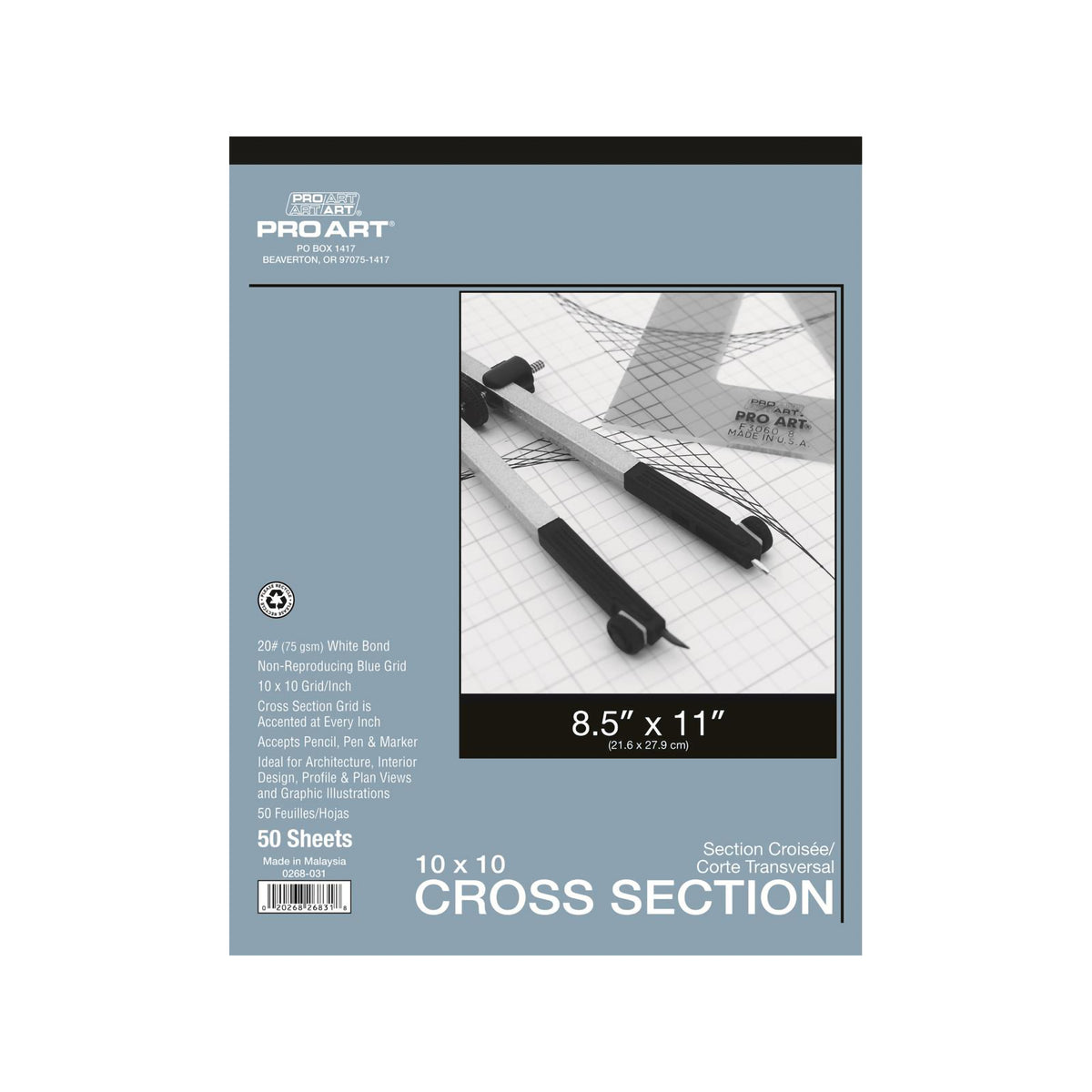 PRO ART CROSS SECTION PAD 10x10 GRID 50pc 8.5x11
