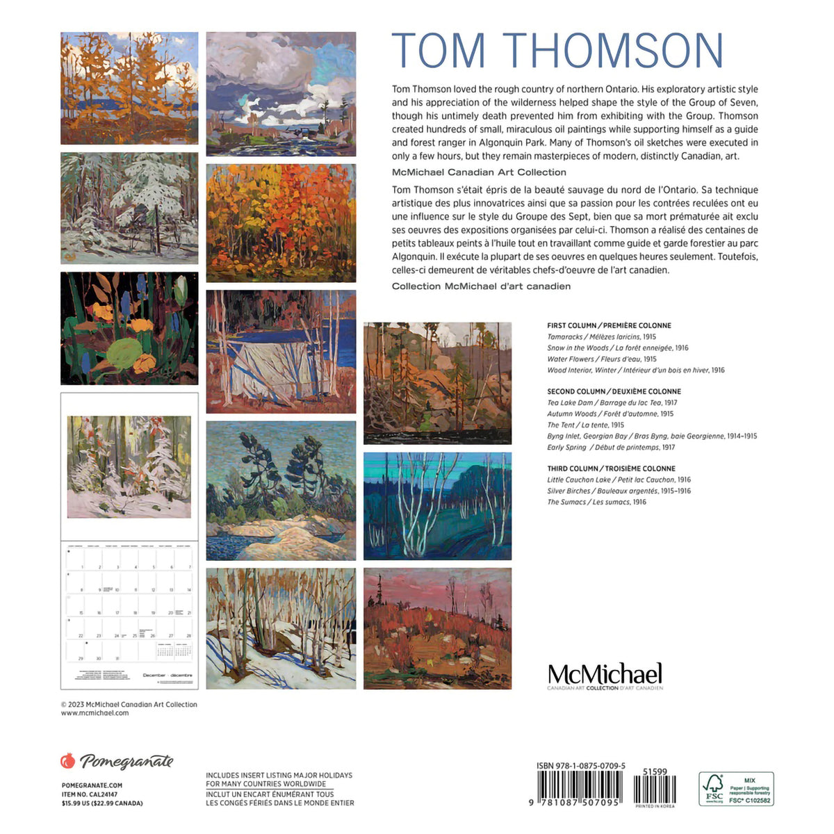 WALL CALENDAR 2026 TOM THOMSON Hull's Art Supply & Framing