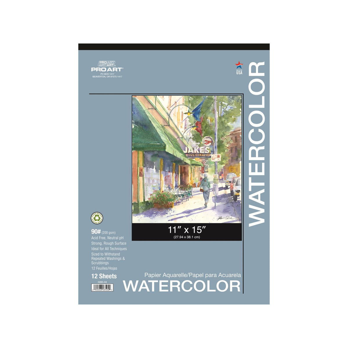 PRO ART WATERCOLOR TAPED PAD 12pc 90lb 11x15
