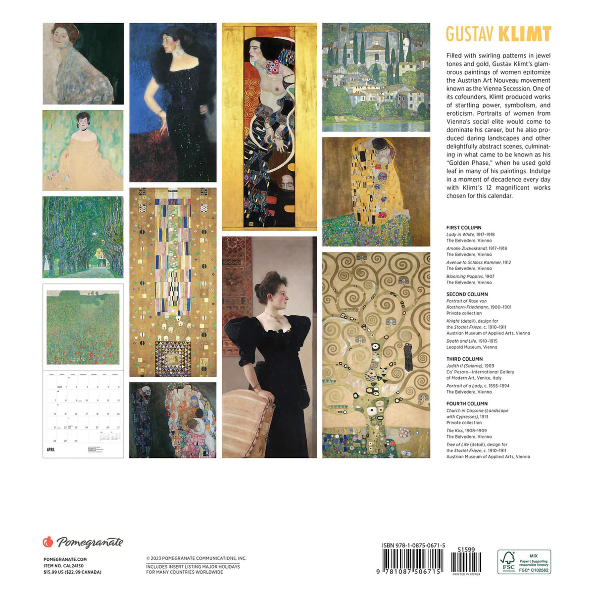 WALL CALENDAR 2024 GUSTAV KLIMT Hull's Art Supply & Framing