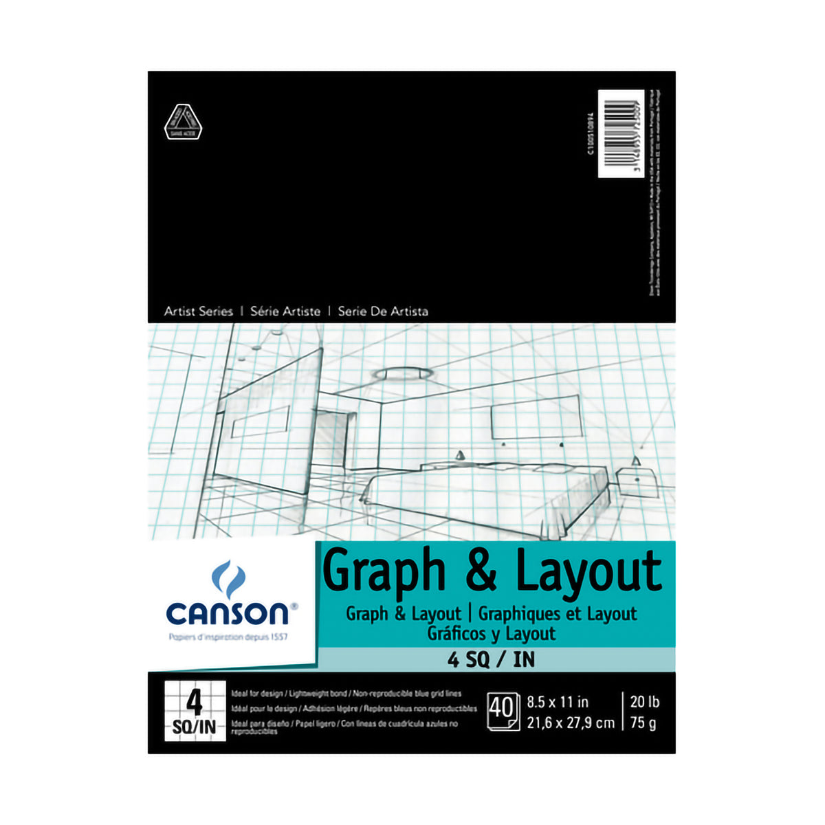 CROSS SECTION PAPER 4&#39;&#39; x 4&#39;&#39; GRID 40-SHEET PAD 8.5&#39;&#39; x 11&#39;&#39;