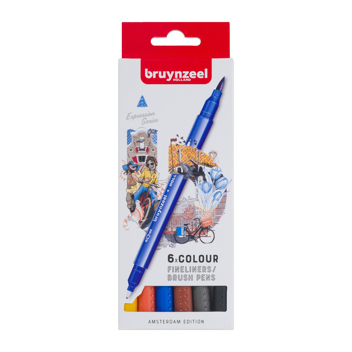 BRUYNZEEL FINELINER BRUSH PEN SET/6 AMSTERDAM
