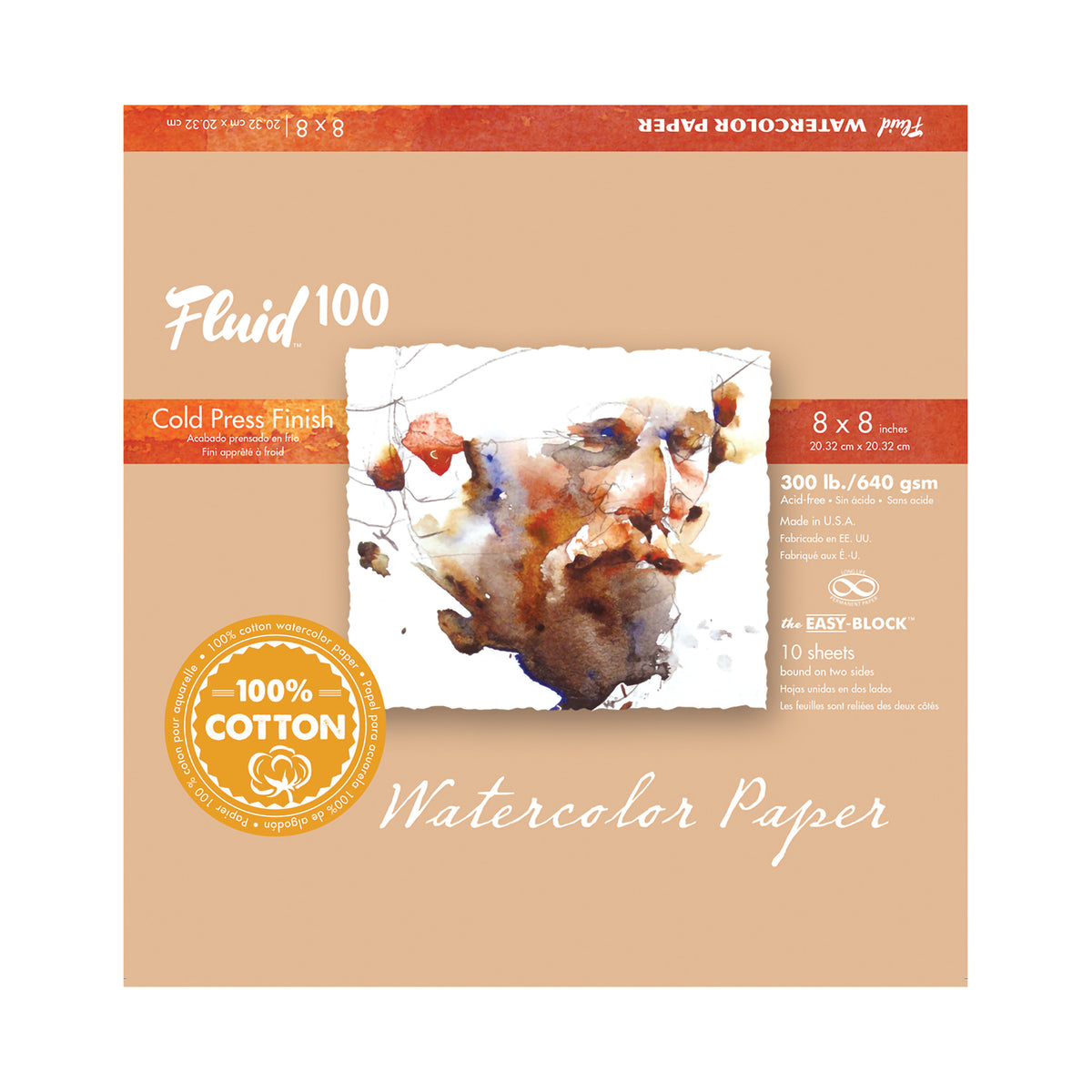 FLUID 100 WATERCOLOR BLOCK COLD-PRESSED 300lb 8&quot;x8&quot;