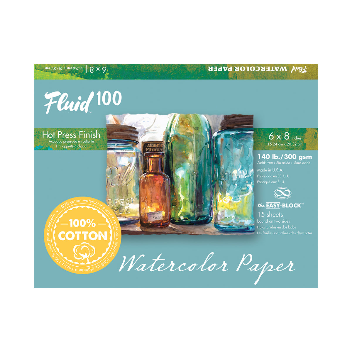 FLUID 100 WATERCOLOR BLOCK HOT-PRESSED 6&quot;x8&quot;