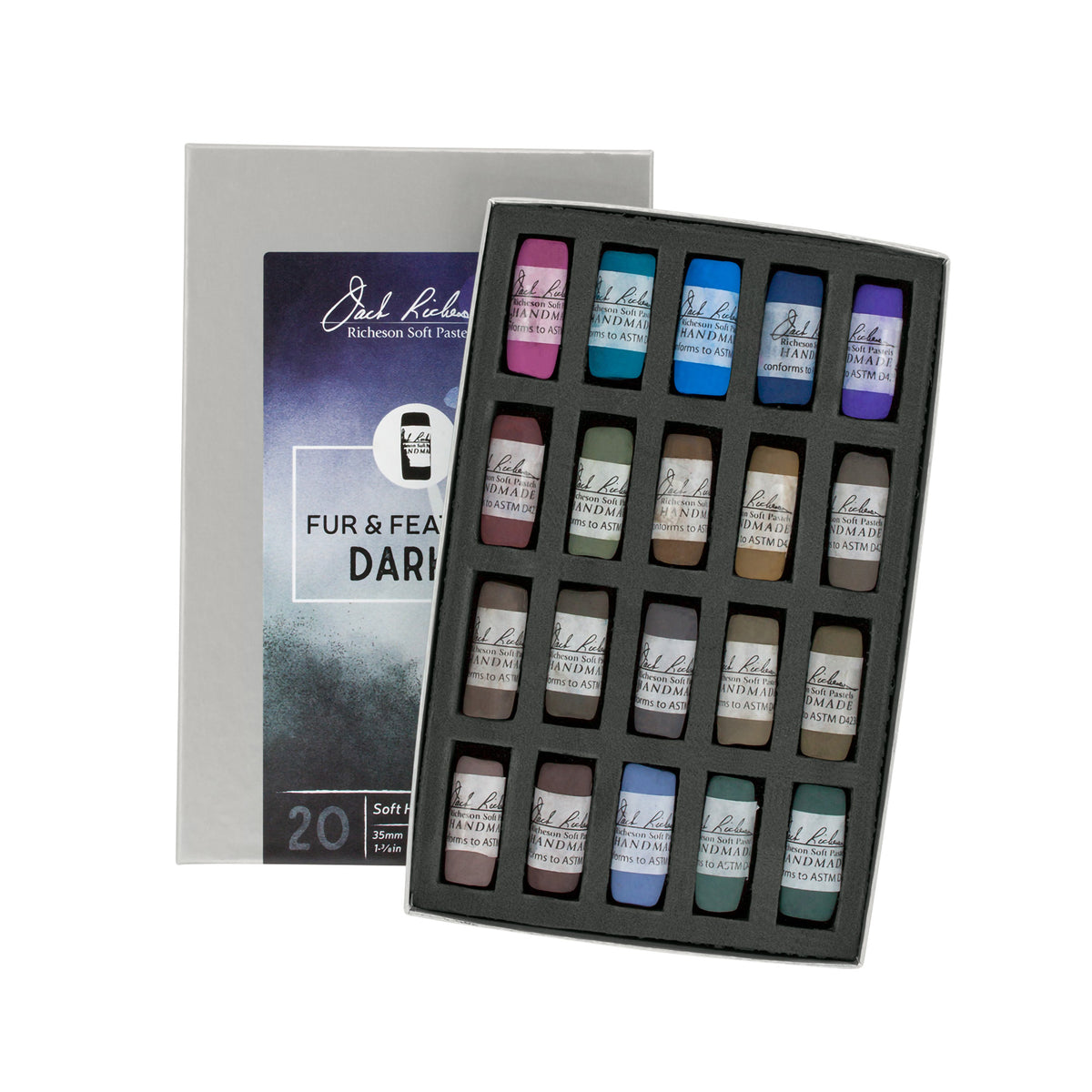 HANDROLLED SOFT PASTEL SET/20 FUR &amp; FEATHER DARK