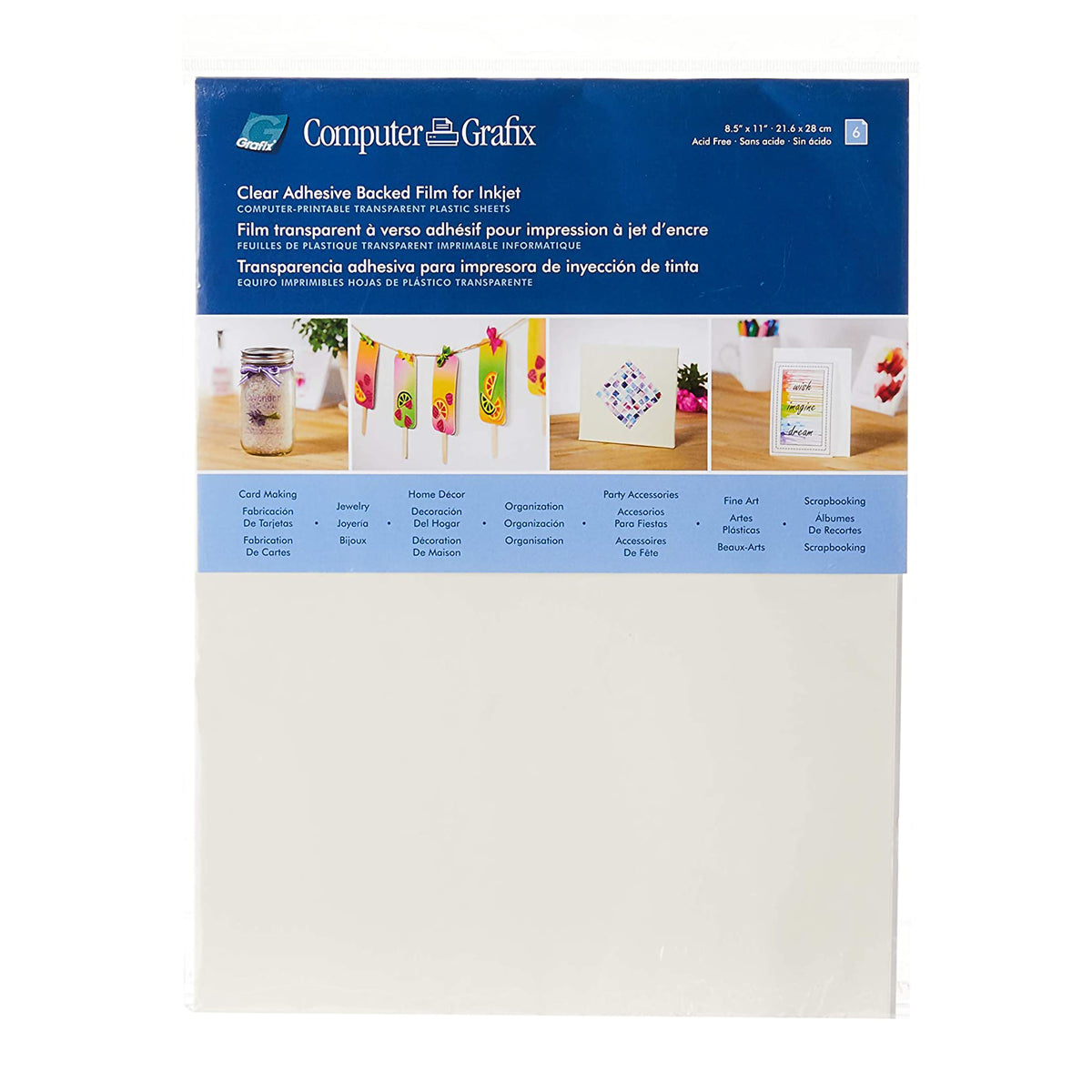 CLEAR INKJET WITH ADHESIVE BACK 8.5&quot;X11&quot; 6-PACK