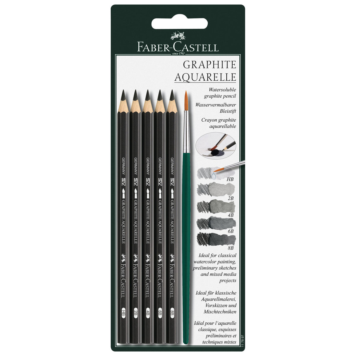 GRAPHITE AQUARELLE 5PK WITH BRUSH