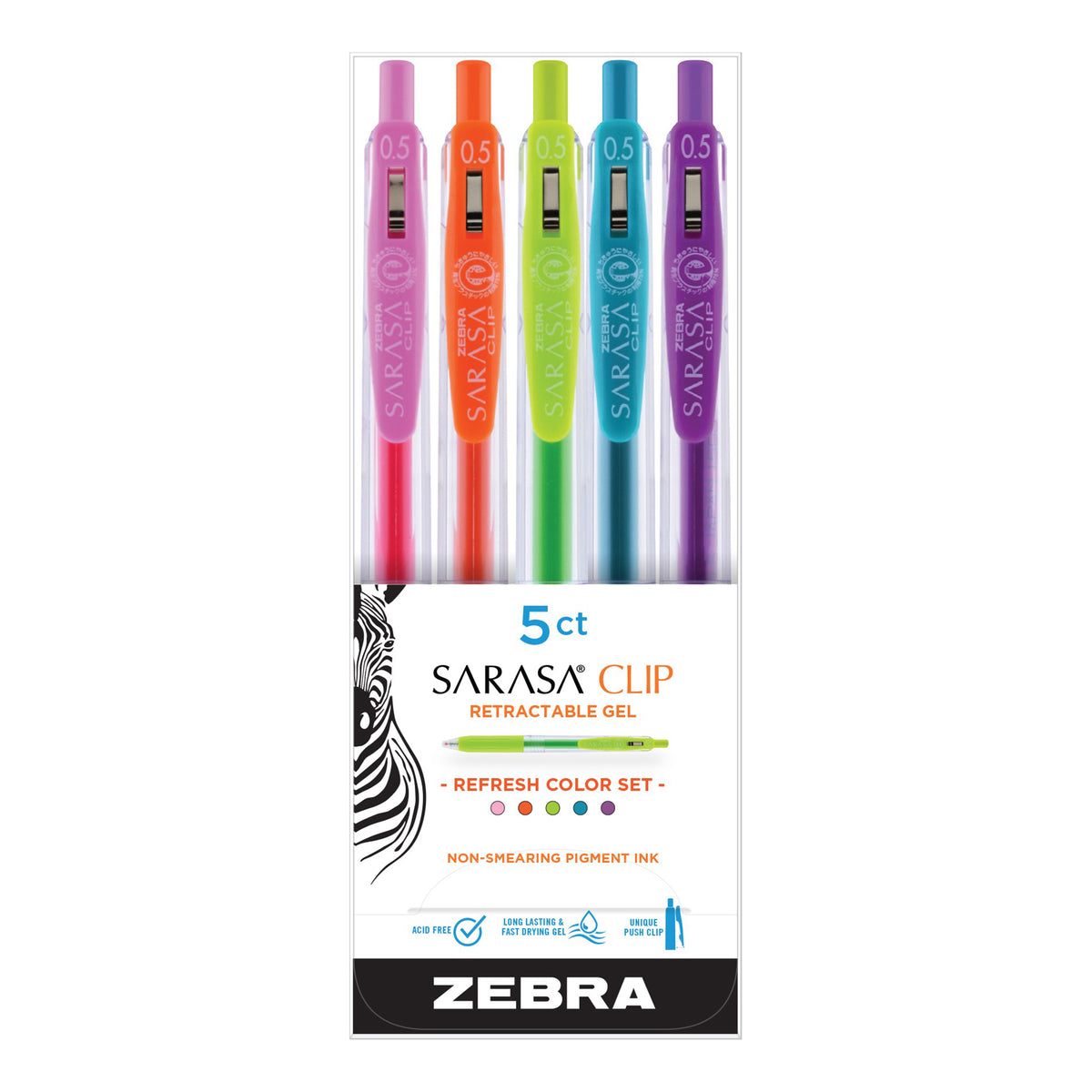 SARASA CLIP GEL RETRACTABLE 0.5mm REFRESH COLOR SET/5