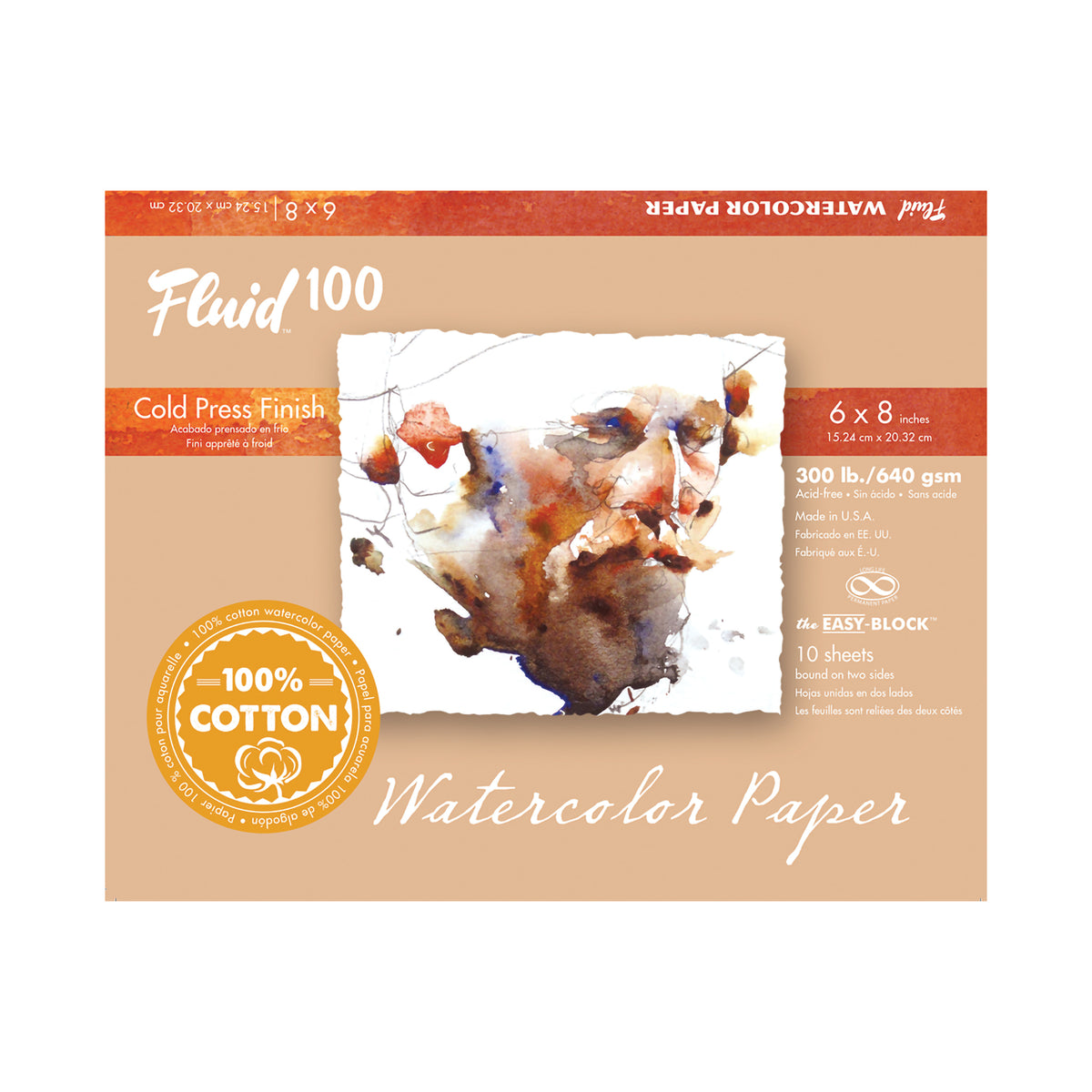 FLUID 100 WATERCOLOR BLOCK COLD-PRESSED 300lb 6&quot;x8&quot;